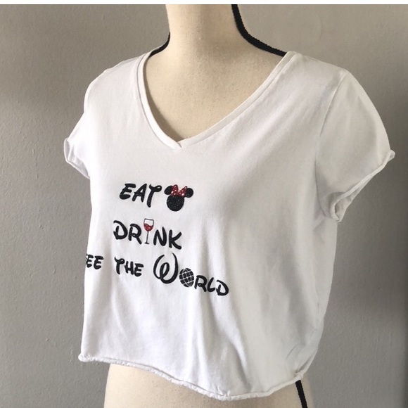 ❤️3X20 DISNEY / Wild Fable Eat- Drink Minnie White Print Crop Tee | S - Picture 1 of 11